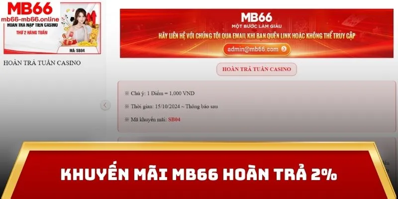 Khuyến mãi MB66 hoàn trả 2%